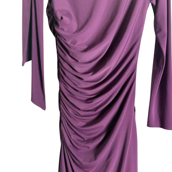 Halston Kamilah Jersey Purple One Shoulder Ruched Slit Cocktail Gown Size 4 - Picture 9 of 16